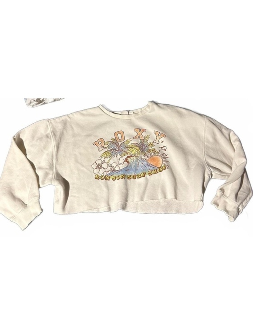 Cream Roxy cropped crew neck